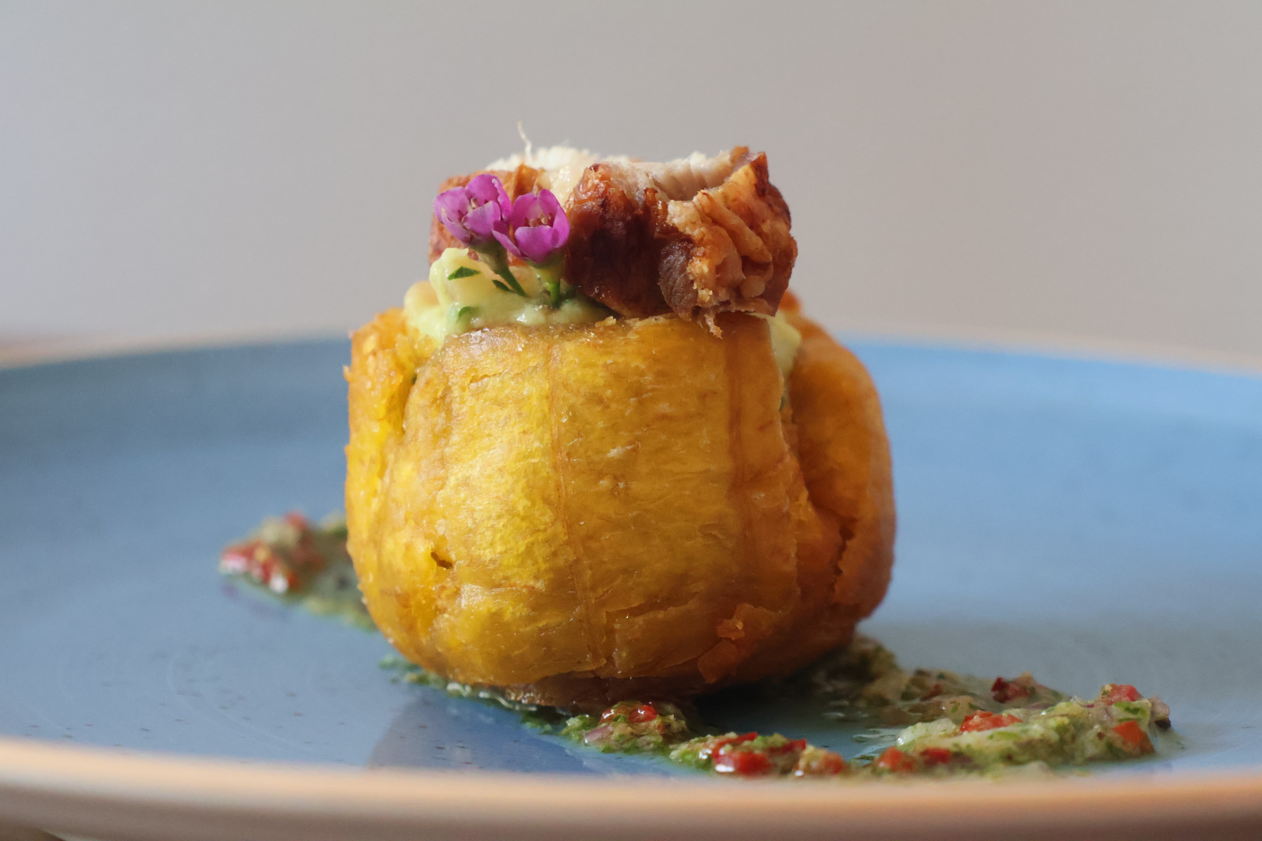 Mofongo de plátano con chicharrón and cilantro sauce — signature dish by Michael Sepulveda